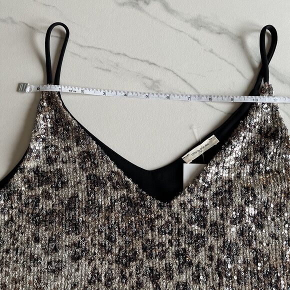 12PM by Mon Ami womens sequined tank top blouse shirt formal beige black small - Picture 7 of 14
